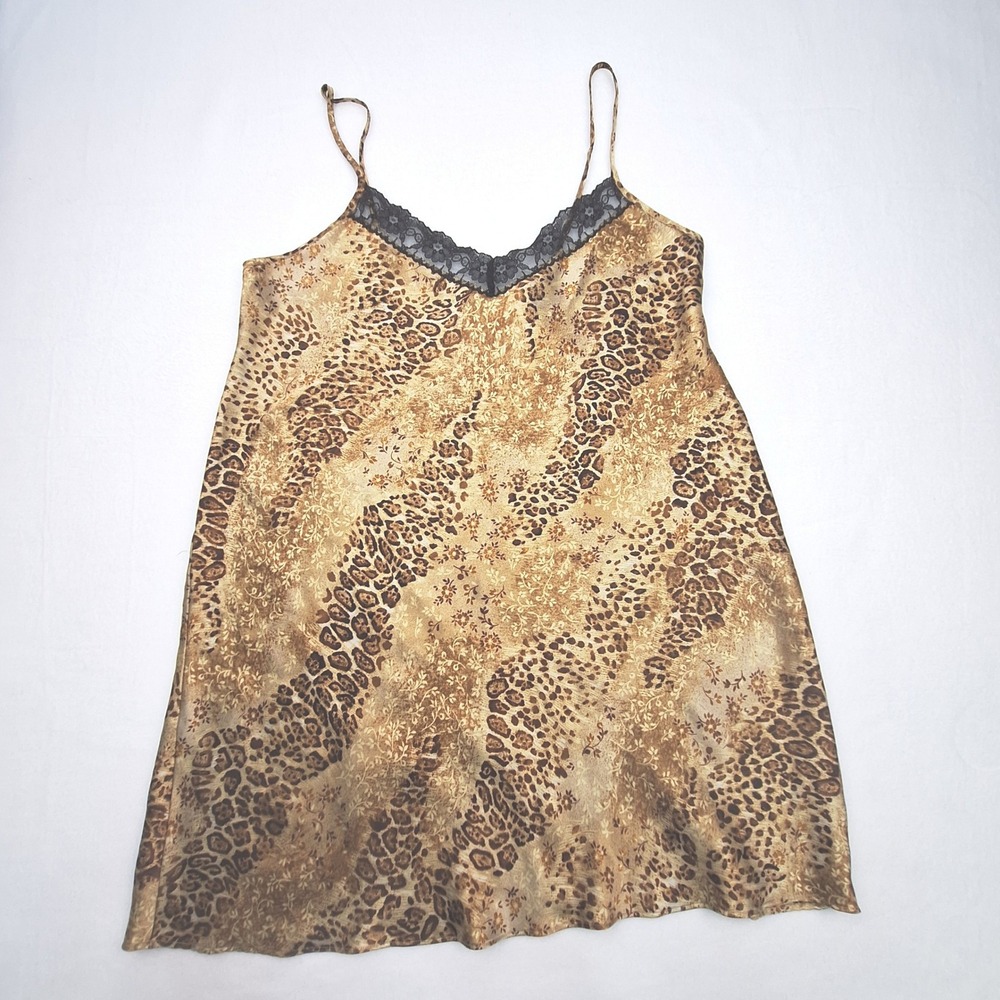 Gilligan & O'Malley Nightgown Womens XL Brown Leopard Print Lace Trim Chemise